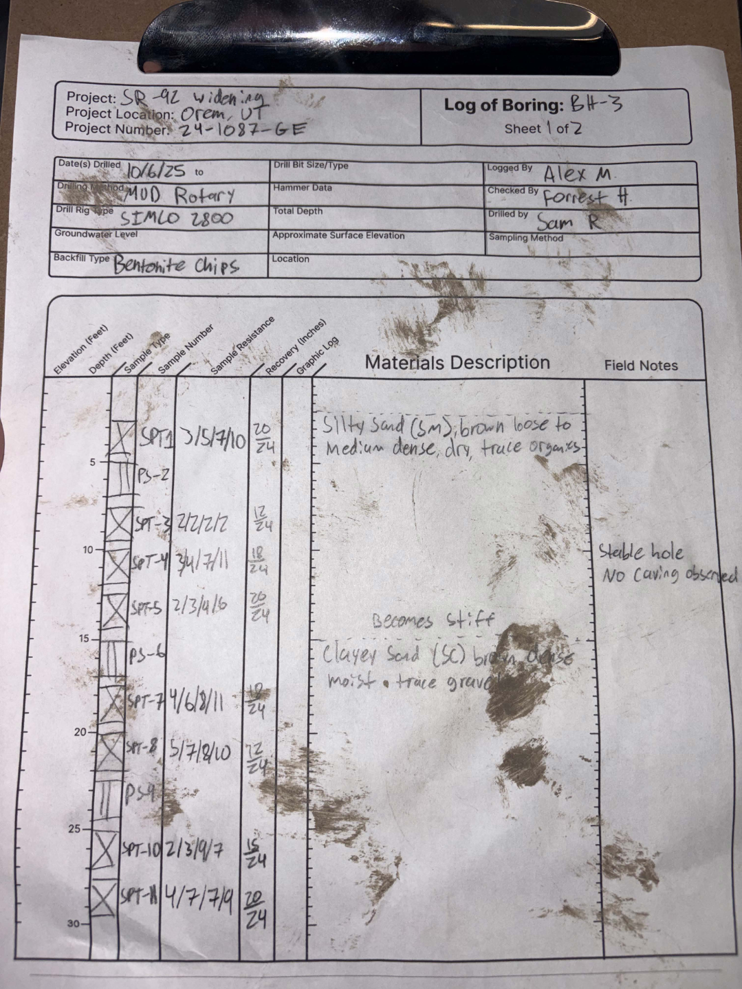 Before - Handwritten field log